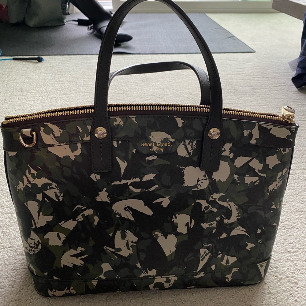 Henri Bendel floral camo leather handle bag